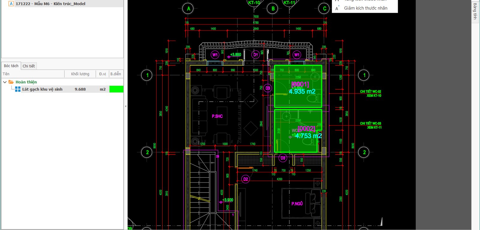 QS Crystal do dien tich lat gach hai khu ve sinh 4,935 m2 va 4,753 m2 cong lai thanh 9,688 m2