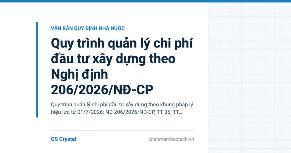 Quy trình quản lý chi phí đầu tư xây dựng theo Nghị định 206/2026/NĐ-CP